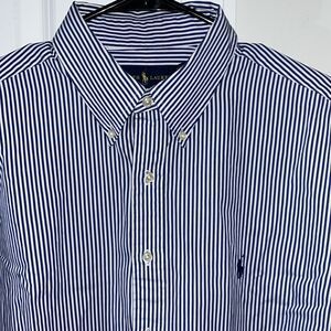 Polo by Ralph Lauren White Blue Stripe w/Pony Dress Work Shirt 17 x 34/35 Men’s